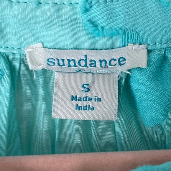 Sundance Dress Women Small Teal Fanciful Floral Mini Puff Sleeve Peplum Babydoll - Picture 9 of 11